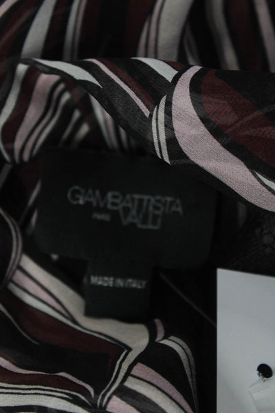 Giambattista Valli Womens Side Zip Tie V Neck Silk Striped Dress Black Red IT 44