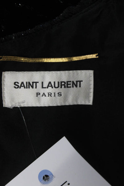 Saint Laurent Womens Back Zip Crew Neck Metallic Velour Dress Black Size FR 42