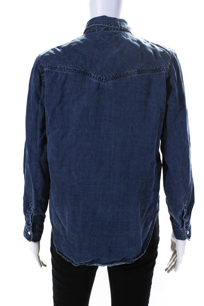 Rails Womens Long Sleeve Denim Chambray Snap Shirt Blouse Blue Size Small