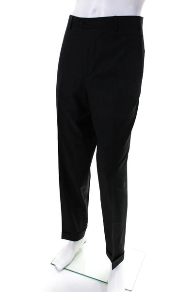 Zanella Men's Wool Straight Leg Pleated Dress Pants Black Size 36