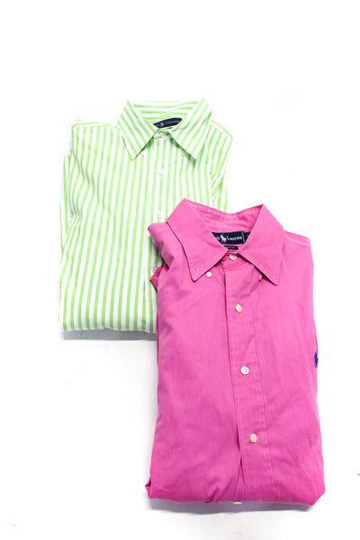 Ralph Lauren Men's Long Sleeve Button Down Shirts Pink Green Size M Lot 2