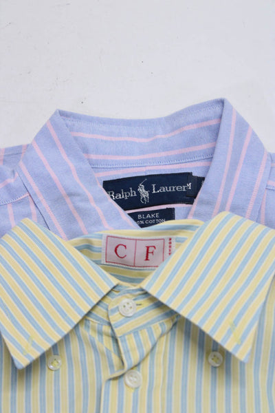 Ralph Lauren CF Men's Striped Button Down Shirts Blue Yellow Size M 16.5 Lot 2