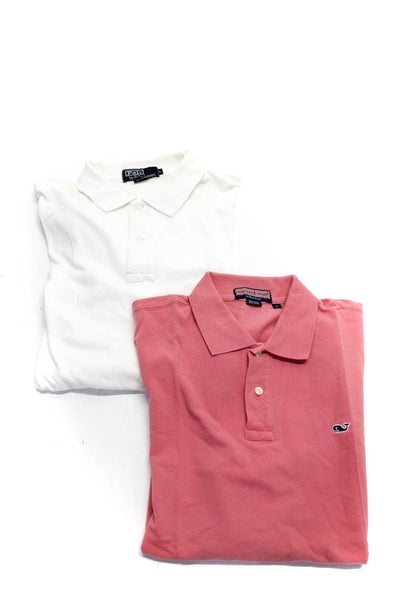 Vineyard Vines Men's Short Sleeve Polo Shirts Pink White Size L Lot 2