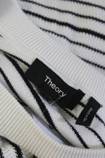 Theory Mens Crew Neck Striped Pullover Sweater White Black Cotton Size XL