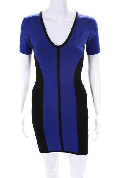 Torn by Ronny Kobo Womens Colorblock Knit V-Neck Midi Sheath Dress Blue Size M