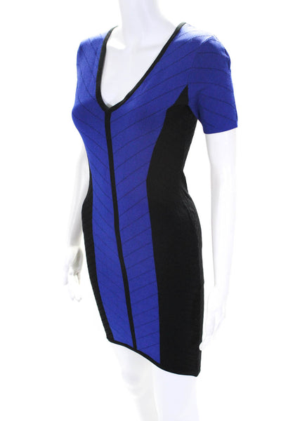 Torn by Ronny Kobo Womens Colorblock Knit V-Neck Midi Sheath Dress Blue Size M