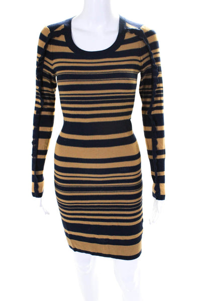 Sonia Sonia Rykiel Womens Wool Striped Long Sleeve Sweater Dress Brown Size XS
