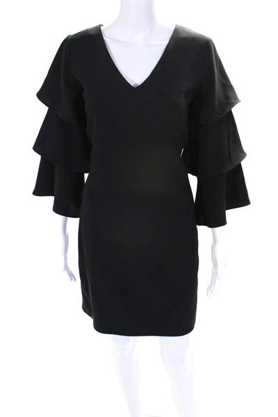 Amanda Uprichard Womens Layered 3/4 Sleeve V-Neck Mini A-Line Dress Black Size S