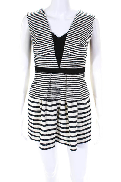 BCBGMAXAZRIA Womens Layered Striped Pleated Mini Dress Black & White Size 0