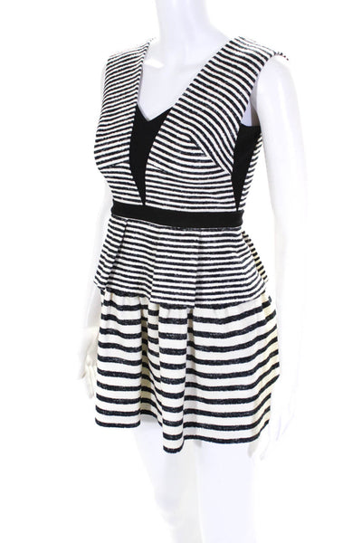 BCBGMAXAZRIA Womens Layered Striped Pleated Mini Dress Black & White Size 0