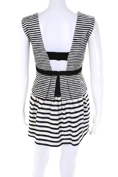 BCBGMAXAZRIA Womens Layered Striped Pleated Mini Dress Black & White Size 0