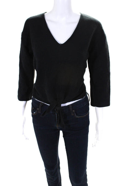 Texture & Thread Madewell Womens Cotton Long Sleeve V-Neck Blouse Black Size M