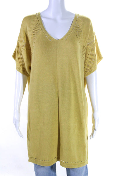 Hatch Womens Cotton Knit V-Neck Short Sleeve Maternity Tunic Top Yellow Size 0