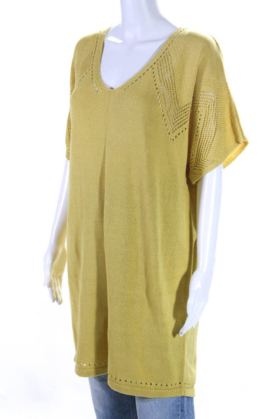 Hatch Womens Cotton Knit V-Neck Short Sleeve Maternity Tunic Top Yellow Size 0