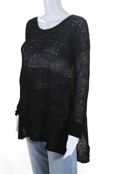 Helmut Lang Womens Open Knit Long Sleeve High-Low Hem Shirt Top Black Size S