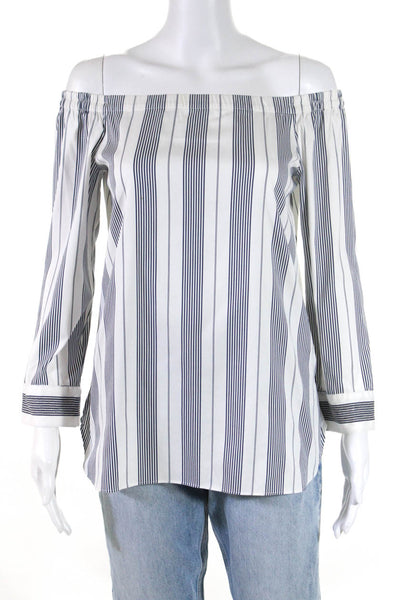 Lafayette 148 New York Womens 3/4 Sleeve Off Shoulder Striped Top White Small