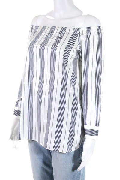 Lafayette 148 New York Womens 3/4 Sleeve Off Shoulder Striped Top White Small