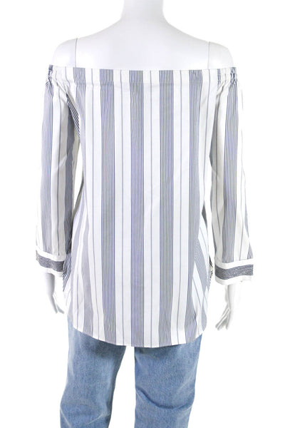 Lafayette 148 New York Womens 3/4 Sleeve Off Shoulder Striped Top White Small