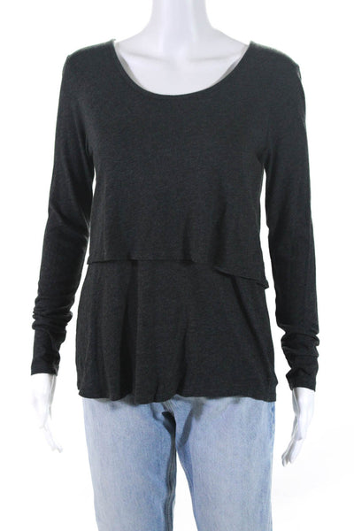 Theory Womens Long Sleeve Scoop Neck Layered Tee Shirt Gray Size Small