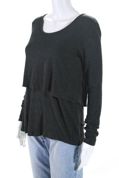 Theory Womens Long Sleeve Scoop Neck Layered Tee Shirt Gray Size Small