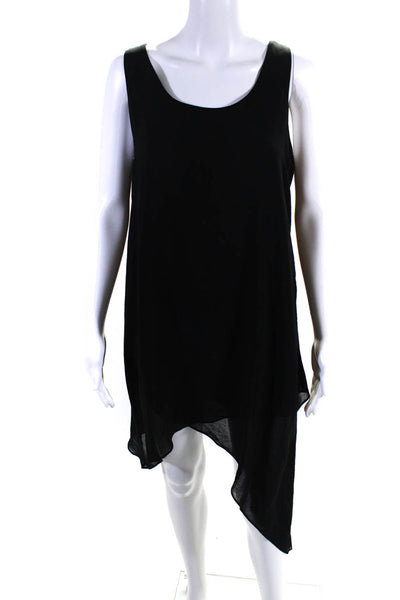 Saks Fifth Avenue Womens Chiffon Round Neck Asymmetrical Hem Dress Black Size L