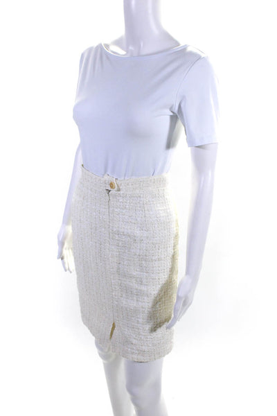 Alain Chabason Womens Cotton Tweed Back Zip Short Straight Skirt White Size 36