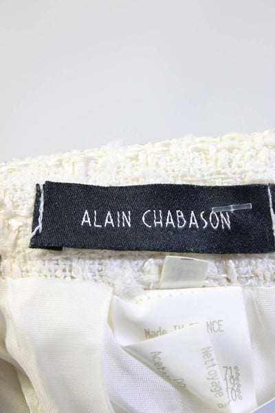 Alain Chabason Womens Cotton Tweed Back Zip Short Straight Skirt White Size 36
