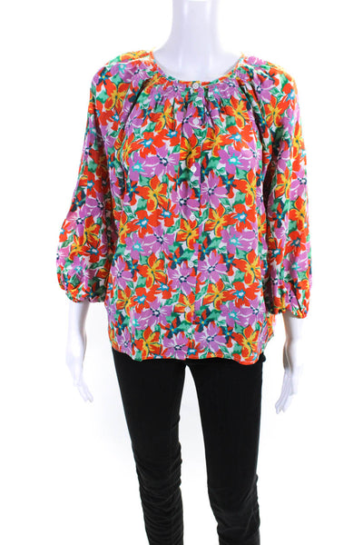 Tucker Womens Silk Chiffon Floral Print Button Down Blouse Multicolor Size XS