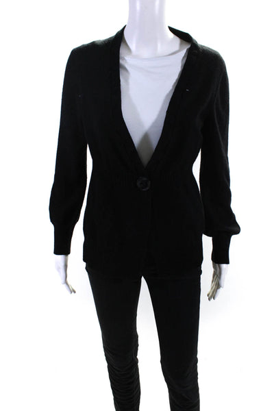 Rivamonti Womens Single Button V Neck Cardigan Sweater Black Wool Size Large