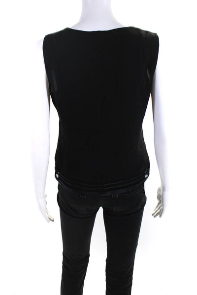 Akris Womens Side Zip Sleeveless V Neck Open Knit Trim Top Black Silk Size 8