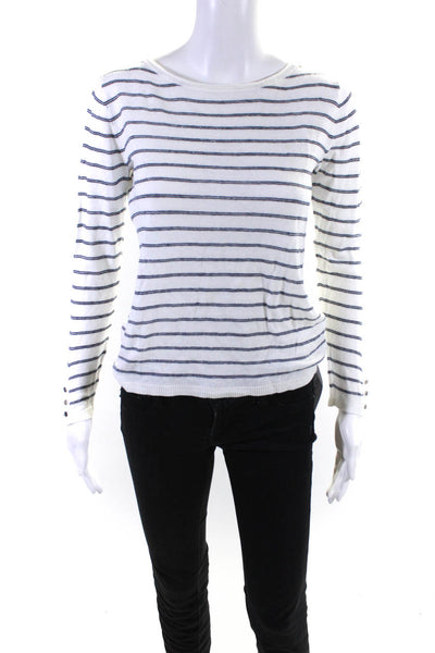 Club Monaco Womens Long Sleeve Striped Knit Tee Shirt White Black Size Small