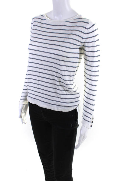 Club Monaco Womens Long Sleeve Striped Knit Tee Shirt White Black Size Small