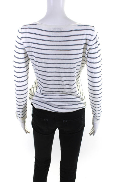 Club Monaco Womens Long Sleeve Striped Knit Tee Shirt White Black Size Small