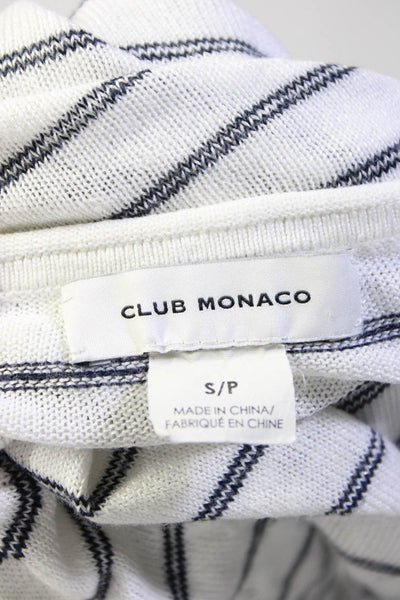 Club Monaco Womens Long Sleeve Striped Knit Tee Shirt White Black Size Small