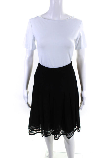 Akris Womens Side Zip Open Knit Trim Silk A Line Skirt Black Size 4