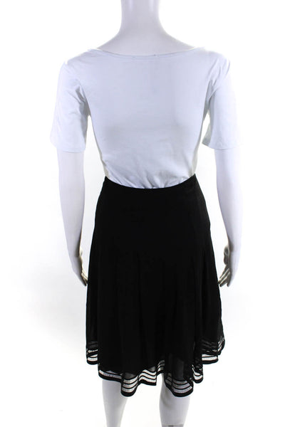 Akris Womens Side Zip Open Knit Trim Silk A Line Skirt Black Size 4
