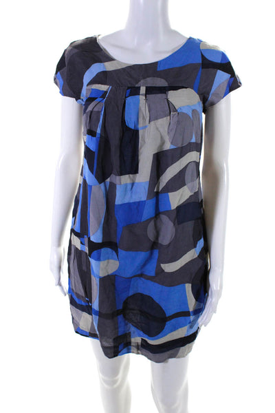 Vince Womens Multicolor Cotton Printed Crew Neck Cap Sleeve A-Line Dress Size 2