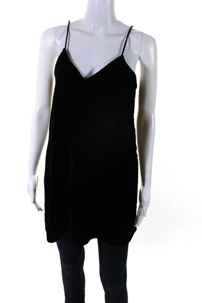 Cami Womens Black Velour Lace Trim V-Neck Sleeveless Camisole Tank Top Size XS