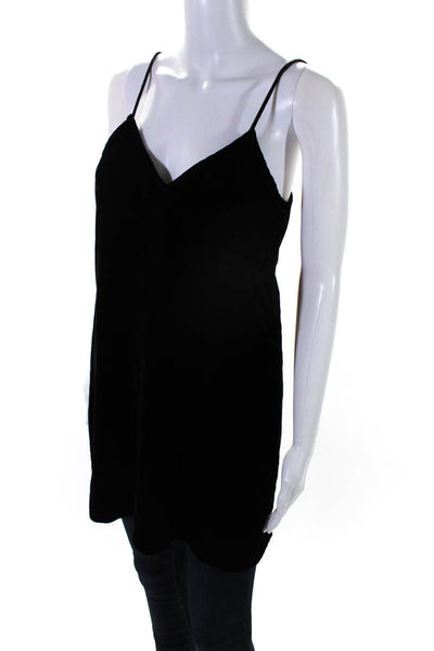 Cami Womens Black Velour Lace Trim V-Neck Sleeveless Camisole Tank Top Size XS
