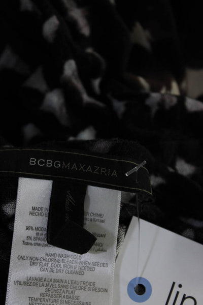 BCBGMAXAZRIA Womens Black Printed Scoop Neck Long Sleeve Knit Top Size L