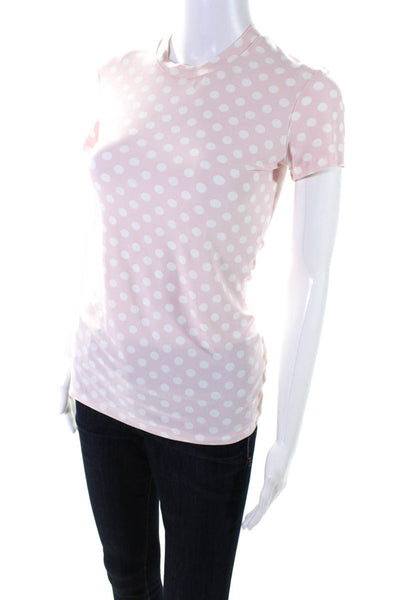 Norma Kamali Womens Pink Polka Dot Crew Neck Short Sleeve Tee Top Size XS