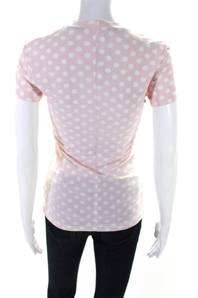 Norma Kamali Womens Pink Polka Dot Crew Neck Short Sleeve Tee Top Size XS