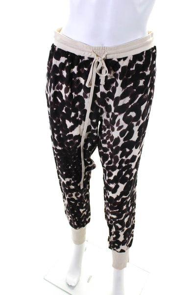 Chaser Womens Brown Silk Animal Print Drawstring Cuff Ankle Sweatpants Size M