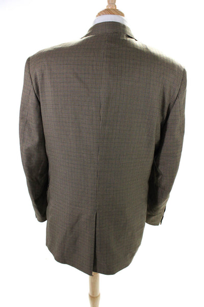 Jos A Bank Men's Silk Wool Blend Two Button Houndstooth Blazer Beige Size 44R