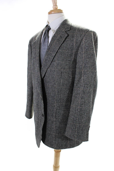 Pincus Brothers Maxwell Men's Camel Hair Plaid Two Button Blazer Gray Size 46R