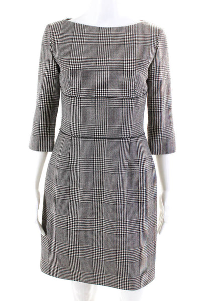 Stella McCartney Womens Houndstooth Boat Neck Long Sleeve Dress Black Size 40 S