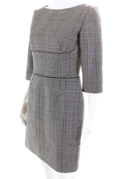 Stella McCartney Womens Houndstooth Boat Neck Long Sleeve Dress Black Size 40 S