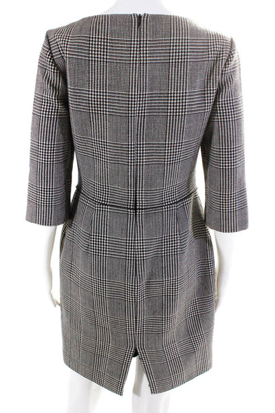 Stella McCartney Womens Houndstooth Boat Neck Long Sleeve Dress Black Size 40 S