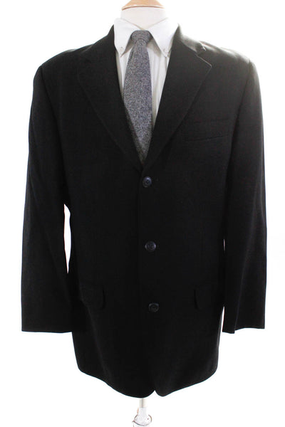 Bachrach Mens Solid Black Wool Three Button Long Sleeve Blazer Size 40