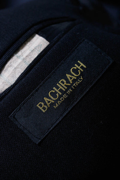 Bachrach Mens Solid Black Wool Three Button Long Sleeve Blazer Size 40